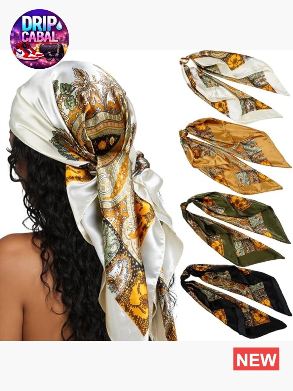 Vintage Silk-Like Square Scarf Set for Hair Wraps and Bandanas 35 Inch